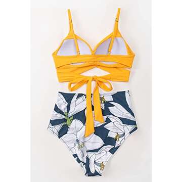 CUPSHE Women's Floral Print High Waist Bikini Swimsuit
