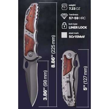 Grand Way Spring Assisted Knife - 5Cr15MoV Sharp Folding Blade - Pocket Knife with Wood Handle - Bes...