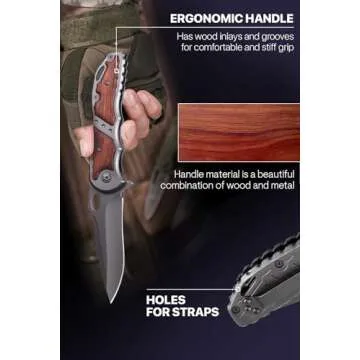 Grand Way Spring Assisted Knife - 5Cr15MoV Sharp Folding Blade - Pocket Knife with Wood Handle - Best Durable Tool for EDC Camping Survival Work - Mens Gifts Idea for Dad Husband Boyfriend 97010