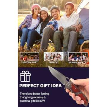 Grand Way Spring Assisted Knife - 5Cr15MoV Sharp Folding Blade - Pocket Knife with Wood Handle - Best Durable Tool for EDC Camping Survival Work - Mens Gifts Idea for Dad Husband Boyfriend 97010