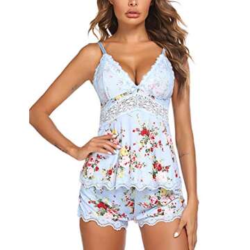 Avidlove Womens Sexy Pajama Sets Modal Sleepwear Cami Shorts Set Sexy Lace Strim Pj Sleepwear Set Floral Print