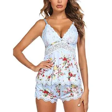 Avidlove Womens Sexy Pajama Sets Modal Sleepwear Cami Shorts Set Sexy Lace Strim Pj Sleepwear Set Floral Print