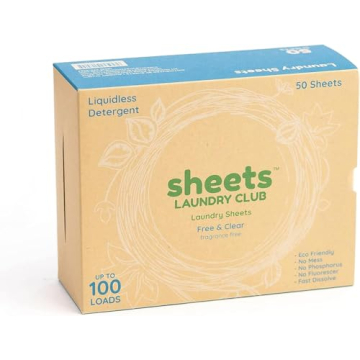 Sheets Laundry Club Laundry Detergent Sheets, 50 Pack (Up to 100 Loads) - Fragrance Free - New Liqui...