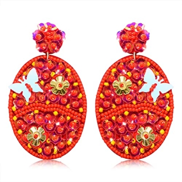 HZEYN Easter Earrings Sequin Butterfly Floral Beaded Egg Easter Earrings Colorful Sparky Drop Dangle...