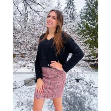 Zeagoo Women Waffle Knit Cropped Top Casual V Neck Long Sleeve Pullover Top Black Large