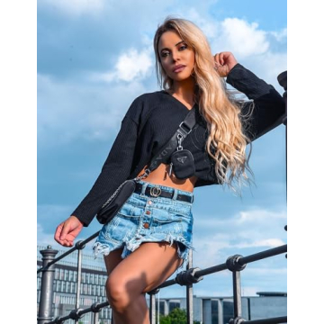 Zeagoo Women Waffle Knit Cropped Top Casual V Neck Long Sleeve Pullover Top Black Large