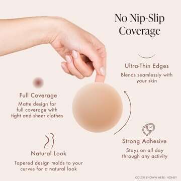 Bare Babe Reusable Silicone Nipple Covers - Waterproof, Nude, 4 Shades - Sticky Breast Stickers for Strapless Dress (Honey)