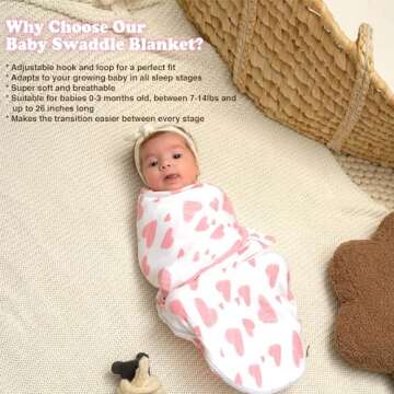 Bublo Baby Swaddle Sleep Sack with Zipper - Swaddles for Newborns - 3 Pack Organic Baby Swaddles for 0-3 Months - Infant Sleeping Swaddle Sack – Adjustable Swaddle Blanket Wrap Girl, Pink Floral