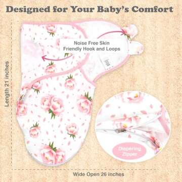 Bublo Baby Swaddle Sleep Sack with Zipper - Swaddles for Newborns - 3 Pack Organic Baby Swaddles for 0-3 Months - Infant Sleeping Swaddle Sack – Adjustable Swaddle Blanket Wrap Girl, Pink Floral