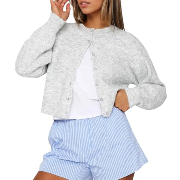 Cioatin Women Y2K Open Front Button Down Crop Sweater Cardigan Long Sleeve Lightweight Knit Pullover...