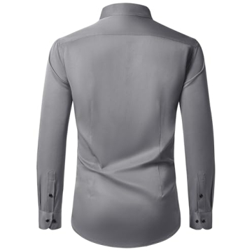 Lusead Men’s Grey Dress Shirts - Silver Long Sleeve, Slim Fit, Wrinkle Free