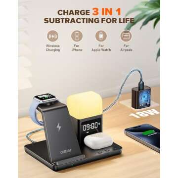 CESDAP 6 in 1 Wireless Charging Station for Apple Charging Station for Multiple Devices with Alarm C...