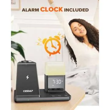 CESDAP 6 in 1 Wireless Charging Station for Apple Charging Station for Multiple Devices with Alarm Clock and Night Light nightstand Charging Station for iPhone 16 15 14 13 for Apple Watch