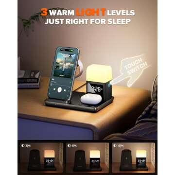 CESDAP 6 in 1 Wireless Charging Station for Apple Charging Station for Multiple Devices with Alarm Clock and Night Light nightstand Charging Station for iPhone 16 15 14 13 for Apple Watch