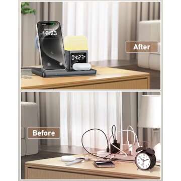 CESDAP 6 in 1 Wireless Charging Station for Apple Charging Station for Multiple Devices with Alarm Clock and Night Light nightstand Charging Station for iPhone 16 15 14 13 for Apple Watch