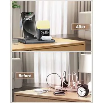 CESDAP 6 in 1 Wireless Charging Station for Apple Charging Station for Multiple Devices with Alarm Clock and Night Light nightstand Charging Station for iPhone 16 15 14 13 for Apple Watch