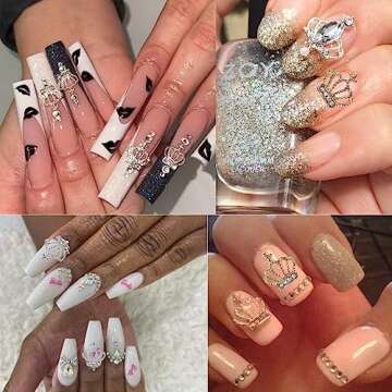 20pcs Alloy Crown Nail Charms - Hollow Out Shiny Gold & Silver Rhinestones for Exquisite 3D Nail Art...