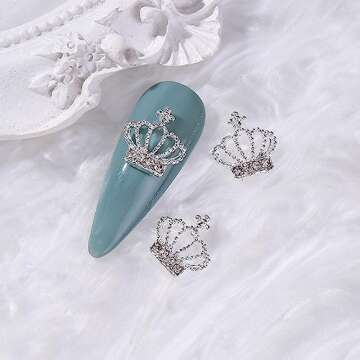 20pcs Alloy Crown Nail Charms - Hollow Out Shiny Gold & Silver Rhinestones for Exquisite 3D Nail Art Designs