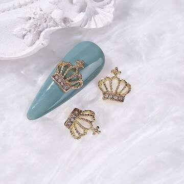 20pcs Alloy Crown Nail Charms - Hollow Out Shiny Gold & Silver Rhinestones for Exquisite 3D Nail Art Designs
