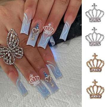 20pcs Alloy Crown Nail Charms - Hollow Out Shiny Gold & Silver Rhinestones for Exquisite 3D Nail Art Designs