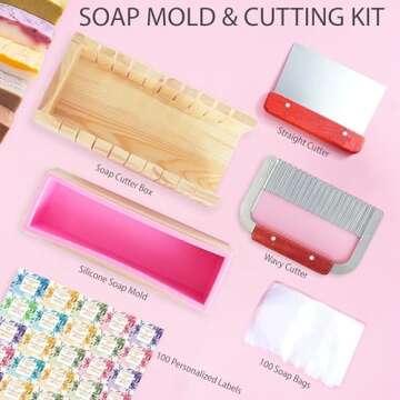 CraftZee Soap Molds for Soap Making - Soap Making Supplies with Soap Cutter Box, Silicone Mold, Wavy...