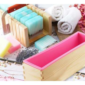 CraftZee Soap Molds for Soap Making - Soap Making Supplies with Soap Cutter Box, Silicone Mold, Wavy & Straight Cutter, Personalized Labels & 100 Soap Bags - Homemade DIY Kits for Adults