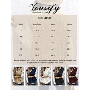 Yousify Women Cable Knit Oversize Sweater Vest V Neck Sleeveless Vintage Loose Sweaters Tops Khaki