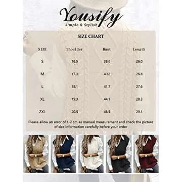 Yousify Women Cable Knit Oversize Sweater Vest V Neck Sleeveless Vintage Loose Sweaters Tops Khaki