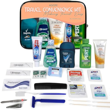 Asom Toiletry Travel Kit - 20 Piece TSA Approved Personal Care & Hygiene Essentials Set for Men & Wo...