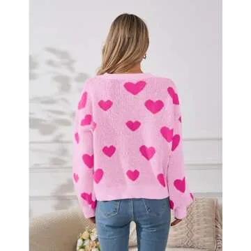 Libsorge Womens Oversized Cute Heart Valentines Day Sweater Spring Winter 2025 Trendy Ladies Dressy Casual Lightweight Ribbed Knit Crewneck Long Sleeve Pullover Knitted Tops Pink M