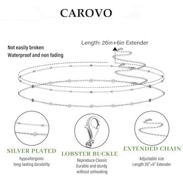 CAROVO Belly Waist Chain for Women 14K Silver Plated Layered Body Chains Boho Coin Bead Belly Chain ...