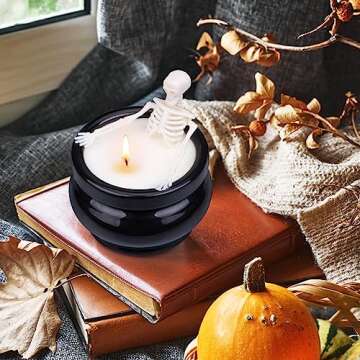 Skeleton Candle Halloween Decorations Indoor, Gothic Vintage Fall Home Decor for Farmhouse Room Apartment Table Desk, Gag Birthday White Elephant Gifts Witchy Gifts for Women Men Friends