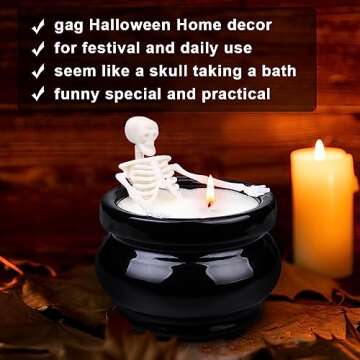 Skeleton Candle Halloween Decorations Indoor, Gothic Vintage Fall Home Decor for Farmhouse Room Apartment Table Desk, Gag Birthday White Elephant Gifts Witchy Gifts for Women Men Friends
