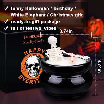 Skeleton Candle Halloween Decorations Indoor, Gothic Vintage Fall Home Decor for Farmhouse Room Apartment Table Desk, Gag Birthday White Elephant Gifts Witchy Gifts for Women Men Friends