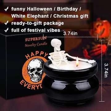 Skeleton Candle Halloween Decorations Indoor, Gothic Vintage Fall Home Decor for Farmhouse Room Apartment Table Desk, Gag Birthday White Elephant Gifts Witchy Gifts for Women Men Friends