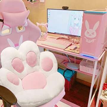 ELFJOY Comfy Chair Cushion Plush Cat Paw Cushion Kawaii Home Decor Cat Pillow for Office and Computer Gaming Chair (70 * 60cm, White)