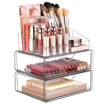 Vtopmart 3 Tier Clear Makeup Organizer with Drawer - Ideal for Dresser and Vanity