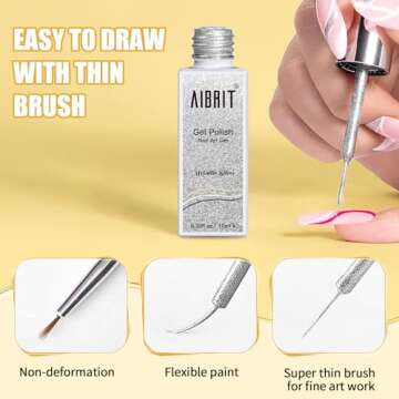 Gel Liner Art Polish Set 10ml, 4 Colors Black White Gold Silver Design Paint with Thin Brush in Bottle for Swirl/ Euphoria French Tips Manicure Painting DIY at Home