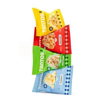 Tantos! Puffed Pasta Chips - Delicious and Bold Flavored Snack by Top Chef Joe Sasto - 1 oz Variety Pack - Classico, Marinara, Pesto, Cacio e Pepe - 8 Pack (2 of Each Flavor) - Variety Pack - Office Snacks - Kids Lunch Snacks
