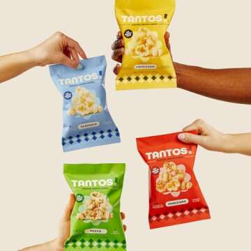 Tantos! Puffed Pasta Chips - Delicious and Bold Flavored Snack by Top Chef Joe Sasto - 1 oz Variety Pack - Classico, Marinara, Pesto, Cacio e Pepe - 8 Pack (2 of Each Flavor) - Variety Pack - Office Snacks - Kids Lunch Snacks