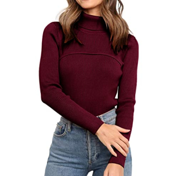 PRETTYGARDEN Women's Fall Fashion Turtleneck Pullover Sweaters Casual Long Sleeve Cable Knit Fitted ...