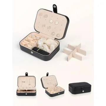 SLOZO Travel Jewelry Box,Upgraded Travel Jewelry Case,Portable Jewelry Boxes for Women,PU Leather Jewelry Box,Travel Jewelry Organizer for Necklaces,Rings,Earrings,Bracelets,Black