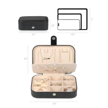 SLOZO Travel Jewelry Box,Upgraded Travel Jewelry Case,Portable Jewelry Boxes for Women,PU Leather Jewelry Box,Travel Jewelry Organizer for Necklaces,Rings,Earrings,Bracelets,Black