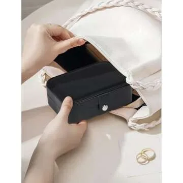 SLOZO Travel Jewelry Box,Upgraded Travel Jewelry Case,Portable Jewelry Boxes for Women,PU Leather Jewelry Box,Travel Jewelry Organizer for Necklaces,Rings,Earrings,Bracelets,Black
