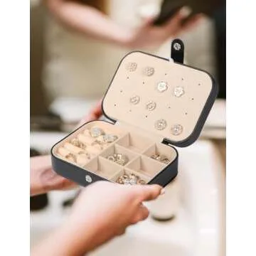 SLOZO Travel Jewelry Box,Upgraded Travel Jewelry Case,Portable Jewelry Boxes for Women,PU Leather Jewelry Box,Travel Jewelry Organizer for Necklaces,Rings,Earrings,Bracelets,Black