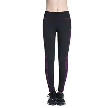 EAST HONG Women's Yoga Leggings Exercise Workout Pants Gym Tights (as1, alpha, m, regular, regular, Black/Purple)