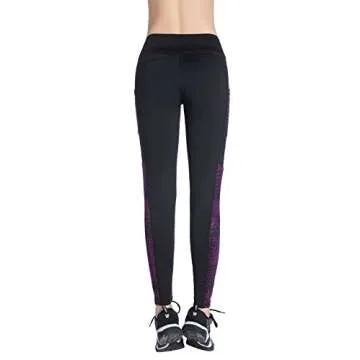 EAST HONG Women's Yoga Leggings Exercise Workout Pants Gym Tights (as1, alpha, m, regular, regular, Black/Purple)