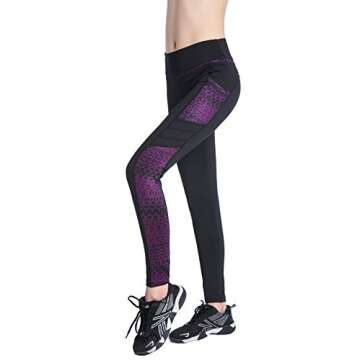 EAST HONG Women's Yoga Leggings Exercise Workout Pants Gym Tights (as1, alpha, m, regular, regular, Black/Purple)