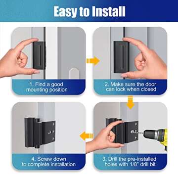 Door Reinforcement Lock Withstands 800lbs of Force - Black Extra Child Proof Door Lock with 8 Screws Prevents Unauthorized Entry,Add a Door Security Lock for Home Safety & Privacy