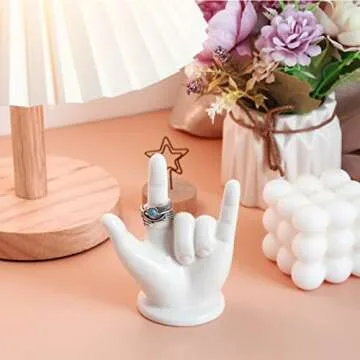 PUDDING CABIN Valentine's Day Gifts For Her Him Hand Ring Holder - I LOVE YOU -Wedding Ring Stand Ring Display Decor, Birthday Engagement Wedding Gifts For Women, Men, Couple, Room Desk Decor